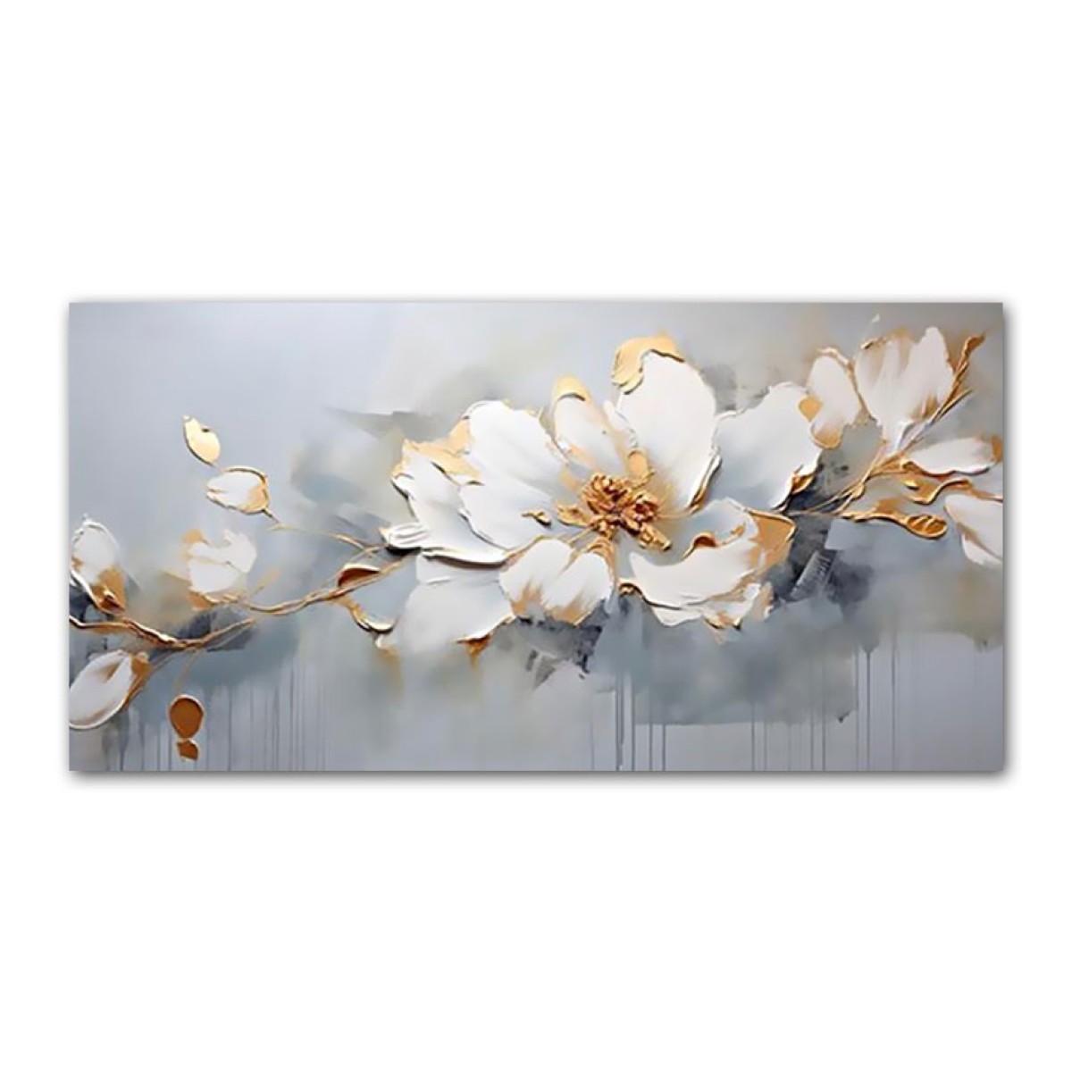 Golden White Flower Branch Heavy Textured Partial Oil Painting